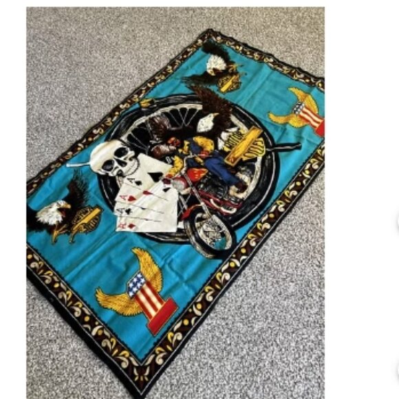 Rare Vintage Ha-Va-Ti Motorcycle Club Tapestry - Eagles/Skulls/Aces - Picture 2 of 11